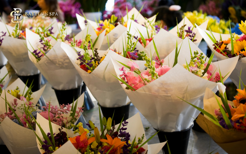 Giving fresh flowers on International Women's Day