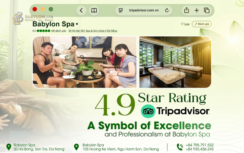 Babylon Spa được đánh giá 4.9/5.0 trên TripAdvisor